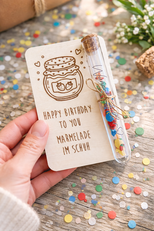 Geschenkkarte aus Holz mit Wunscherfüller - personalisierbar